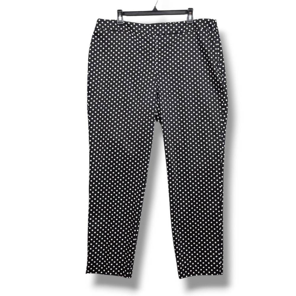 Talbots Chatam‎ Trouser Womens 16 Polka Dot Black High Rise Career Full Length